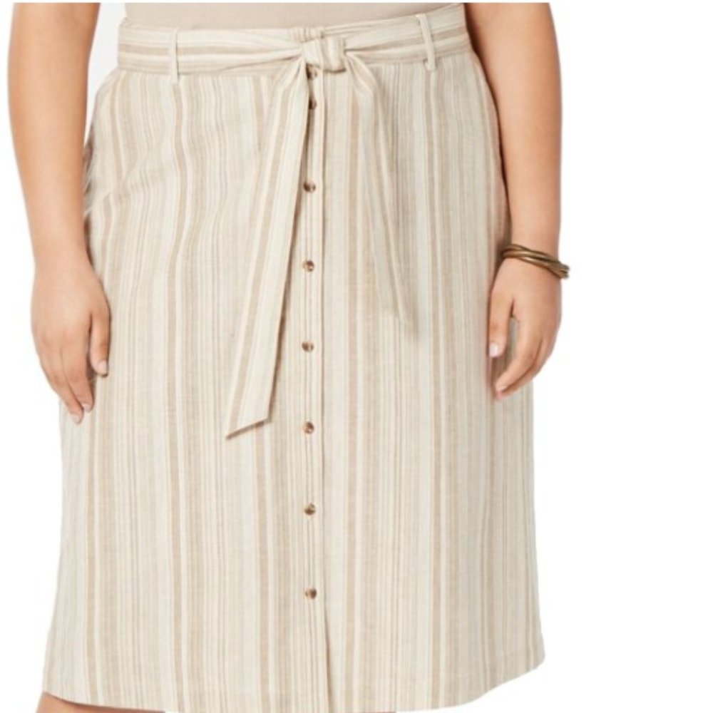 Bar III Women's Striped Button-Front MIDI Skirt